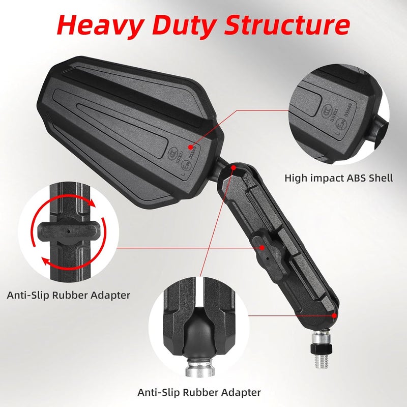 OFIG Adventure Motorcycle Mirrors, Adjustable Motorcycle Side Mirrors with 7/8" Handlebar Mount 8mm 10mm Screws Fit for Scooter Moped Dirt Bike Quad - Image 4